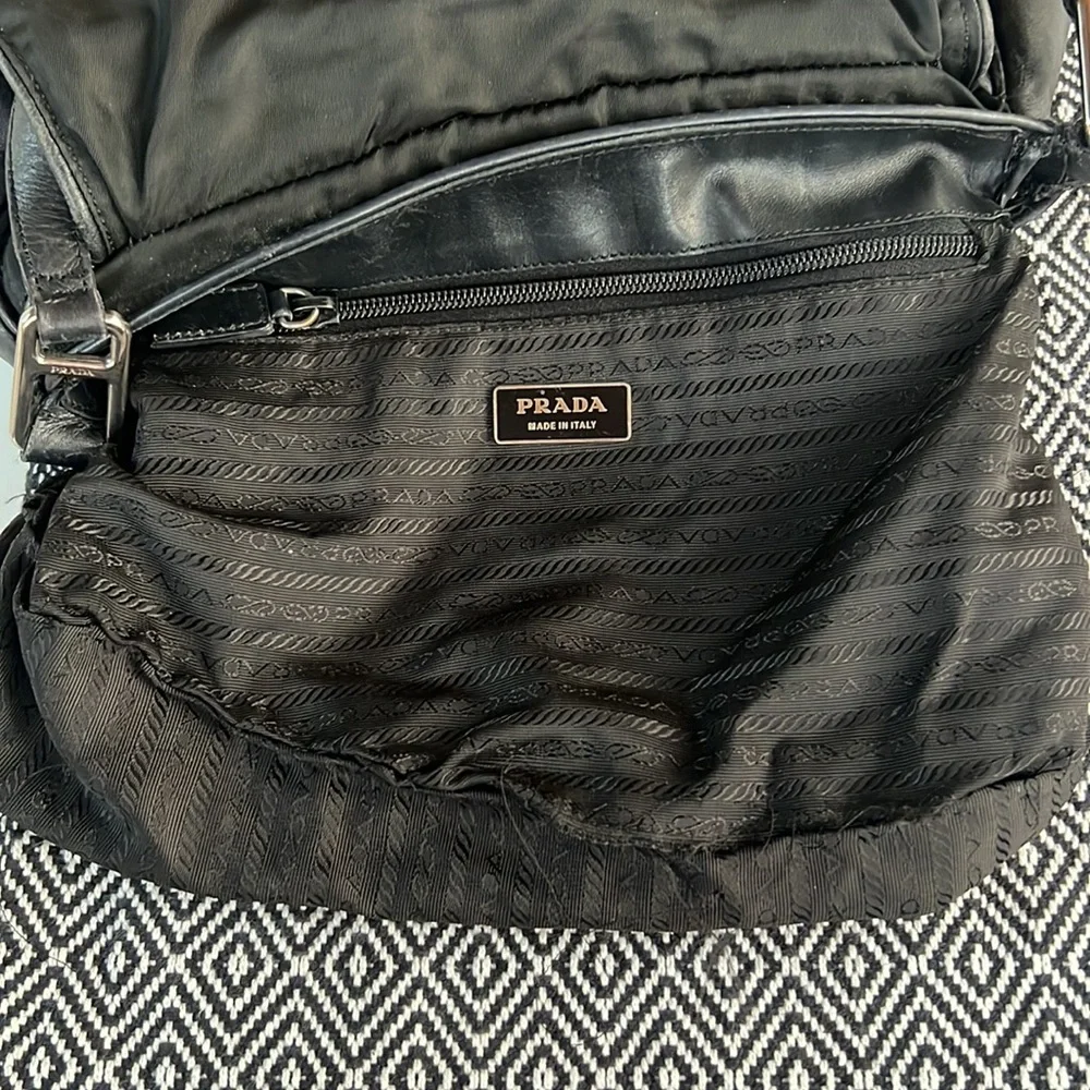 Rare Vintage PRADA Nylon Tessuto Leather Shoulder Hand Bag Purse Black GUC - Picture 8 of 15
